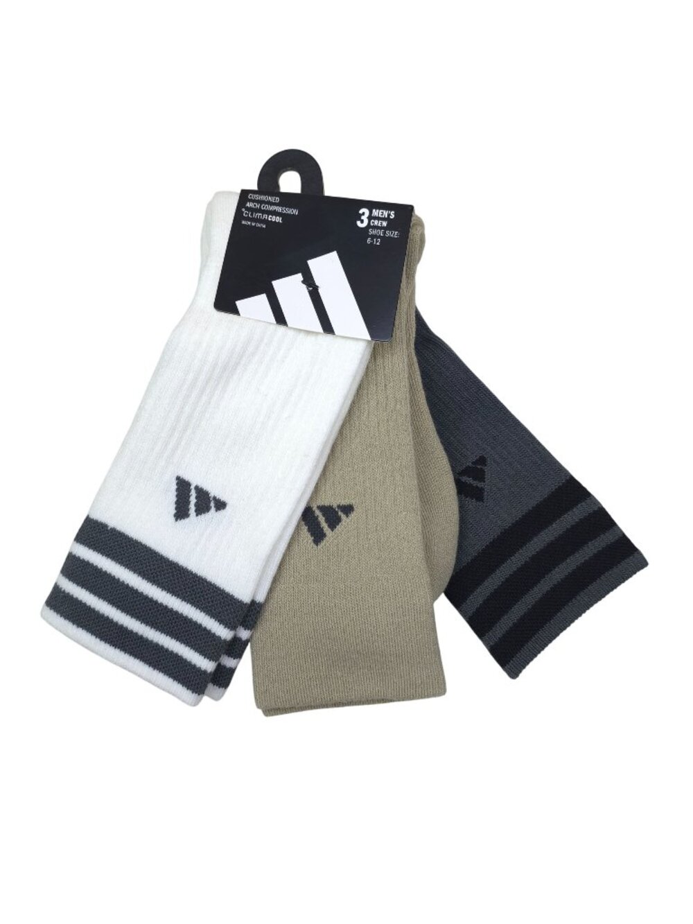 Adidas Mens ClimaCool Cushioned Crew Socks 3-Pack Off White/Khaki/Grey